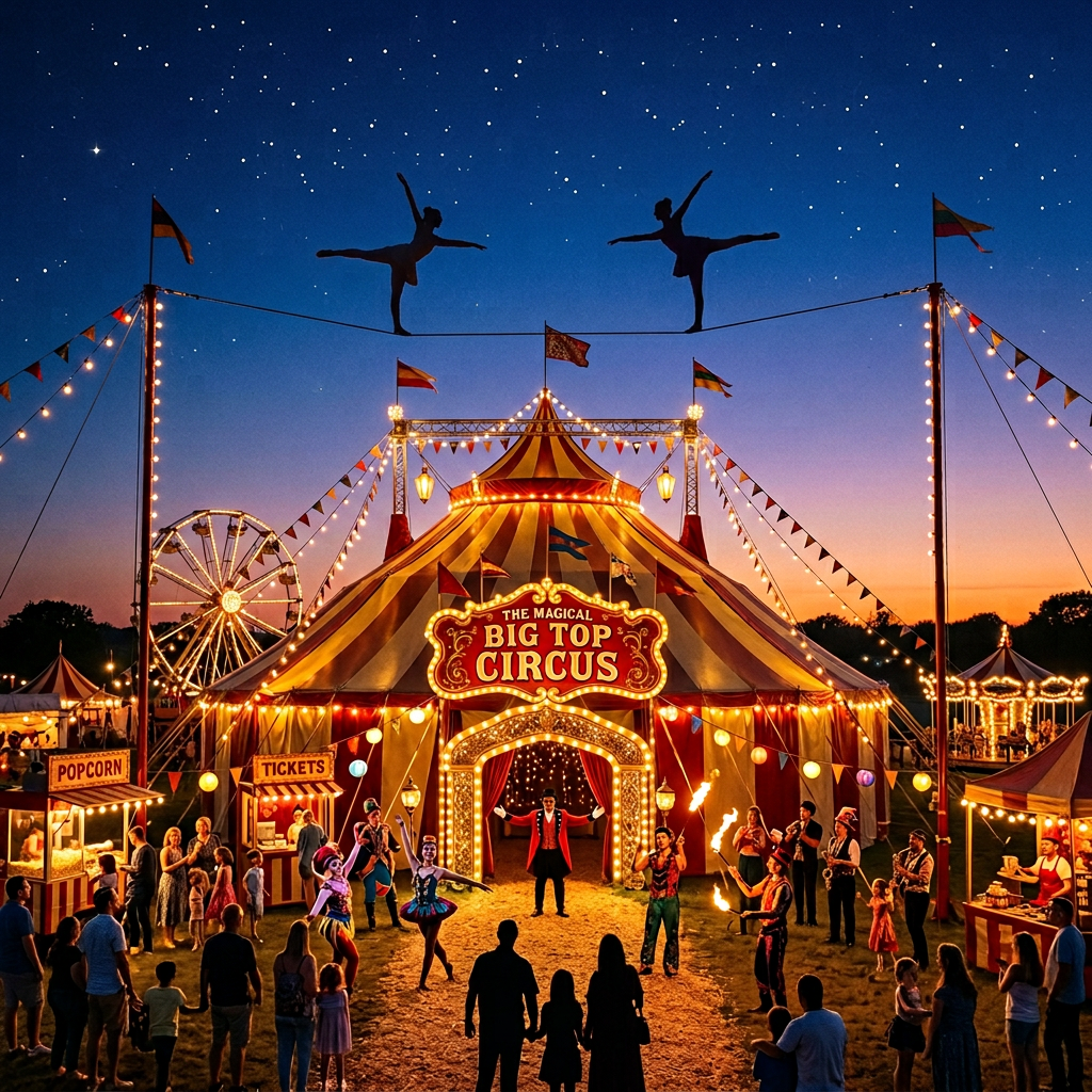 A magical summer circus tent at twilight